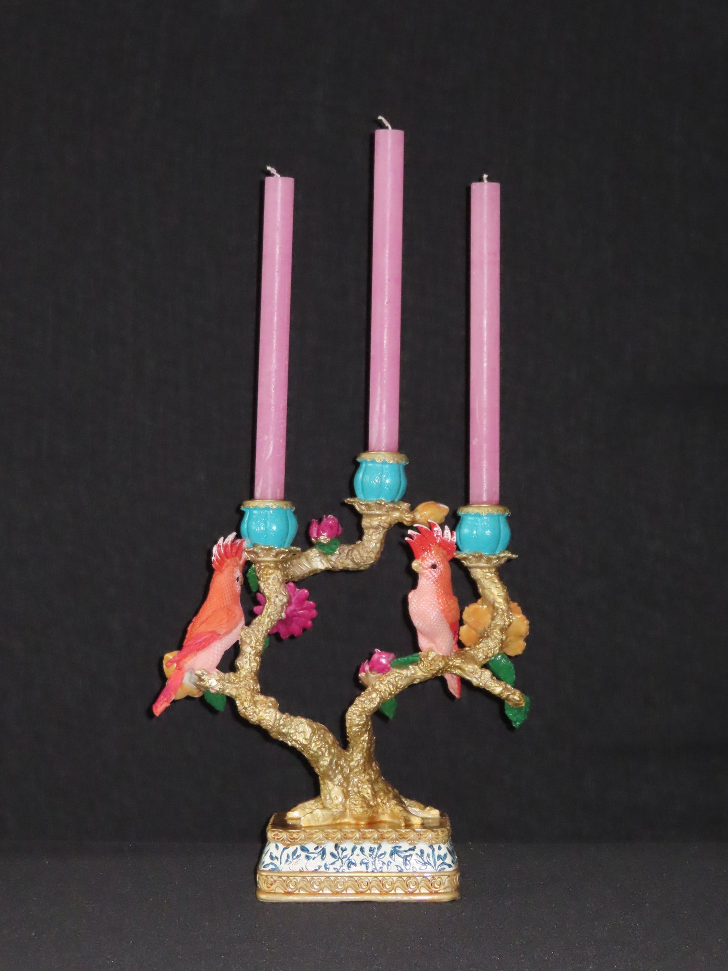 Grote luxe kandelaar met bloemen en vogels