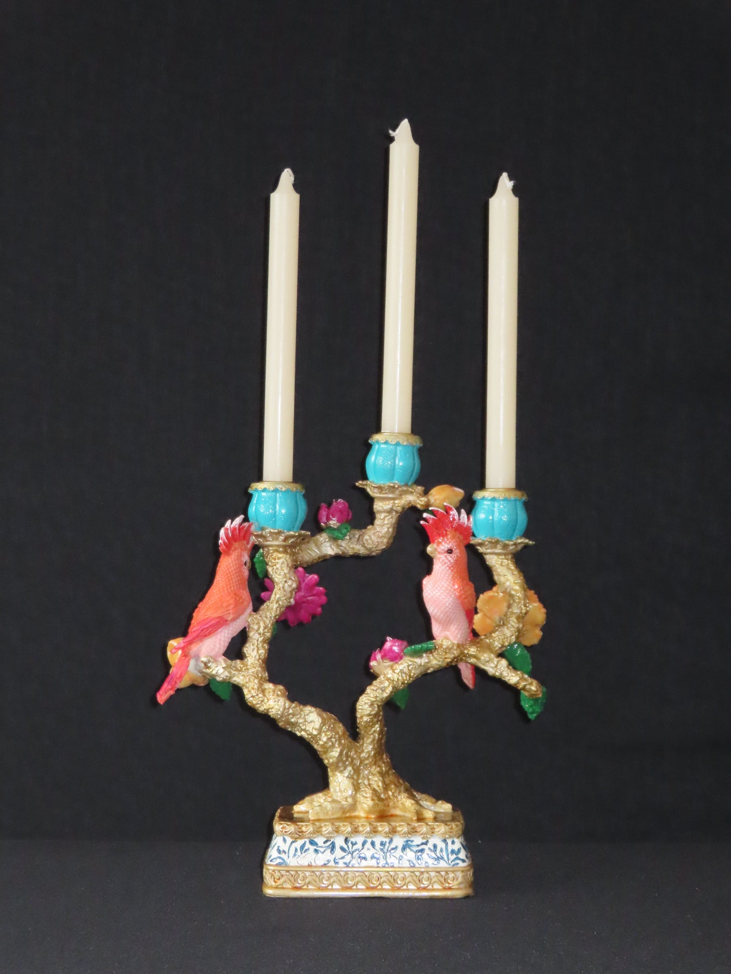 Grote luxe kandelaar met bloemen en vogels