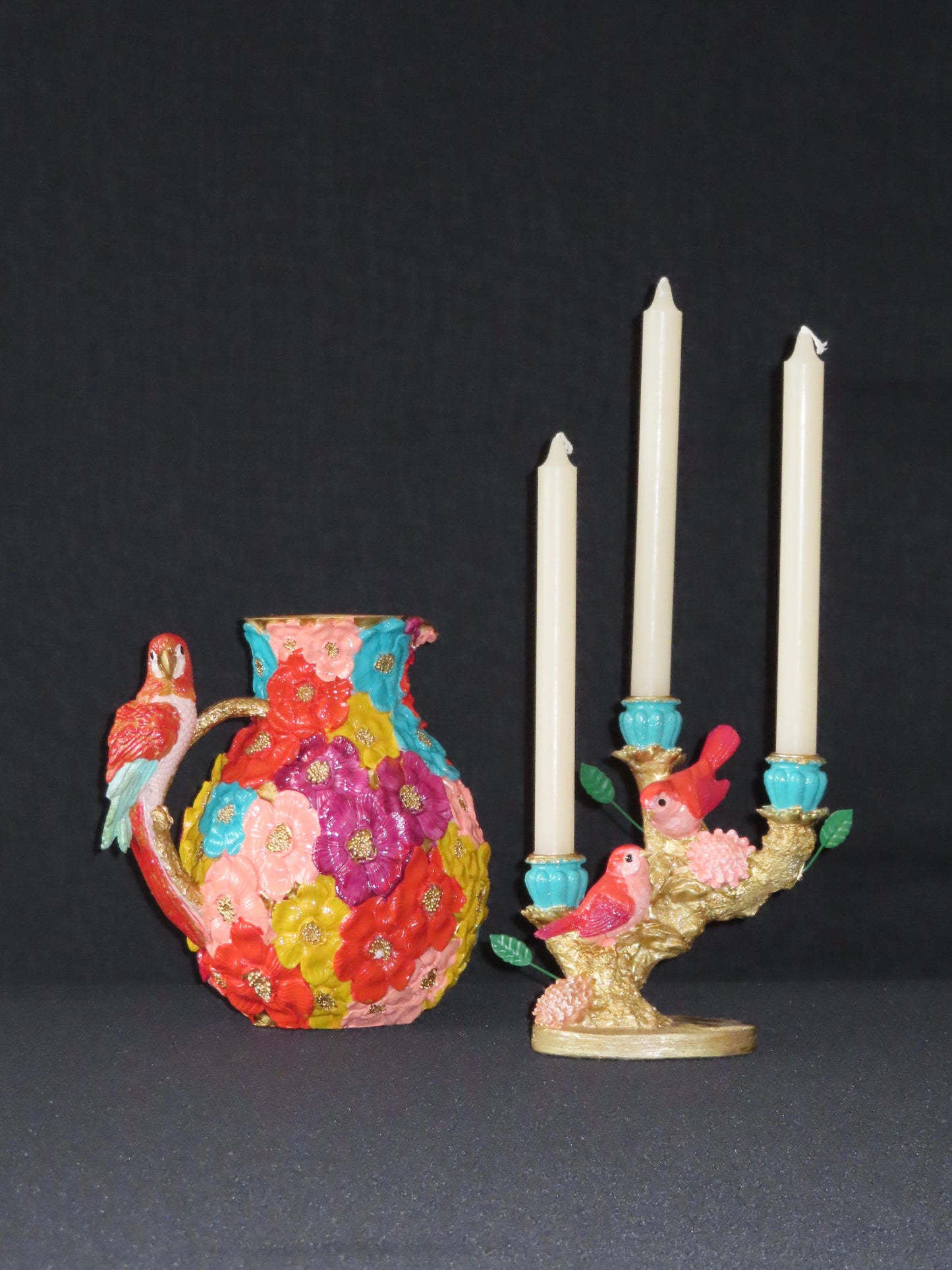Luxe kandelaar met vogels en bloemenaccenten